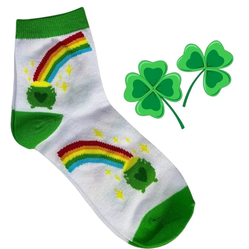 St Patrick Irish Pot of Gold Rainbow Lucky Ankle Socks Adult One Size New Unisex